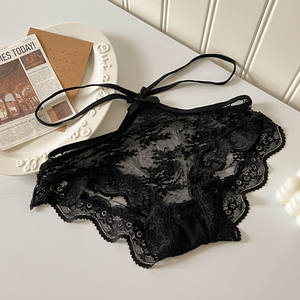 New <b>Romantic</b> Lace Sexy G-String Panties for Women Breathable Comfortable Low-Waist Briefs Nylon Material Plain Dyed - Product Image 5