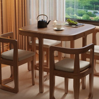Ensemble de table à thé pliable moderne en bois massif avec quatre chaises, idéal pour salon et balcon, design durable et écologique