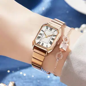 luxury golden watch for women Fashion Stainless Steel Band Square Watch Elegant Waterproof Ladies Quartz Watch