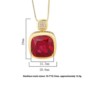 Wholesale 16*16mm Square Red Cubic Zirconia Jewelry Eco-friendly <b>Copper</b> Square Bezel Solitaire Pendant Necklace for Women Gift - Product Image 6