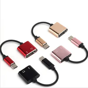 نوع C محول 2 في 1 USB-C إلى 3.5 مللي متر جاك سماعات Aux مقسم صوت شاحن USB C محول متوافق مع بكسل