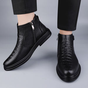 Bottes Chelsea montantes en cuir de vachette pour hommes, avec fermeture éclair, style western, antidérapantes, semelle plate souple en PU, tailles 38-46, pour l'été et l'hiver - Product Image 4