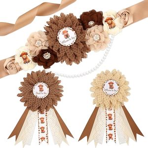 Kit de sash pour baby shower et maternité motif Vache <span class=keywords><strong>des</strong></span> Highlands, avec broche corsage, marron, pour future maman et future papa, pour fête de révélation du sexe - Product Image 1
