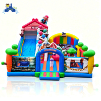 Château gonflable à thème féerique avec toboggan, aire de jeux commerciale pour enfants, idéal pour la location de fêtes
