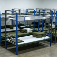 Lit superposé en métal moderne et peu encombrant, double sur double, avec échelle et barrières de sécurité pleine longueur, idéal pour les écoles et les hôtels