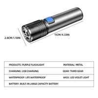 Linterna Táctica LED de Aleación de Aluminio, Carga USB, Zoom Ajustable, Más de 1000 Lúmenes, IP55 Impermeable, para Exteriores, Camping, Emergencias, 395nm UV 5000K