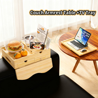Plateau de canapé en bambou Table de canapé multifonctionnelle avec porte-gobelet tiroir de rangement fente pour téléphone plateau d'accoudoir portable pour boissons collations