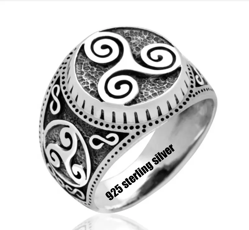 Men oxidized celtic knot triskelion men ring sterling 925 silver jewelry