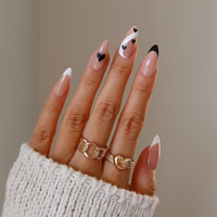 Ongles artificiels professionnels en stiletto transparents, couvrant entièrement, imperméables, 12 tailles, réutilisables, motif tourbillon bleu marine, ongles temporaires à presser