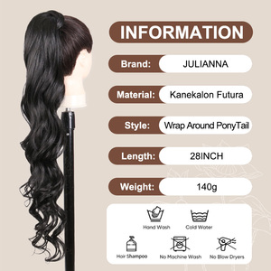 Julianna 28 pouces Kanekalon <span class=keywords><strong>Futura</strong></span> longue pince droite en gros envelopper autour des Extensions de cheveux de queue de cheval synthétiques - Product Image 3