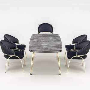 Mesa de Comedor Extensible Moderna Rosse con Cubierta de Mármol y Patas de Metal, Rectangular, para 6 Personas, de Lujo, para Uso Doméstico, Origen Turquía - Product Image 3