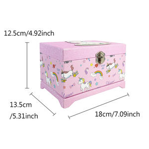 个性化手摇环保音乐盒镜子旋转公主独角兽粉色首饰盒花卉图案音乐礼物 - Product Image 3