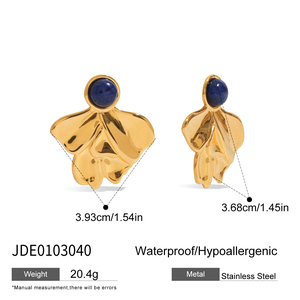 जे एंड डी गोल्ड प्लेटेड स्टेनलेस स्टील फ्रीफॉर्म प्रशंसक लैजुली ईयररिंग्स एडगी शहरी बोहो हाइपोएलर्जेनिक कारीगर - Product Image 5