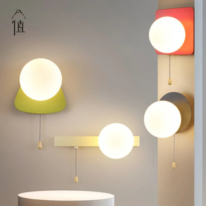 <span class=keywords><strong>Applique</strong></span> murale en verre minimaliste nordique <span class=keywords><strong>avec</strong></span> <span class=keywords><strong>interrupteur</strong></span> à cordon <span class=keywords><strong>intégré</strong></span> LED Chambre à coucher Escalier Salon Chevet Couloir Lumière - Product Image 1