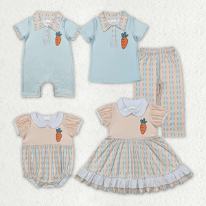 Conjuntos de Ropa Infantil de Boutique, Estampado a Cuadros de Zanahoria, Ropa a Juego para Hermanos, Ropa para Pascua - Product Image 1