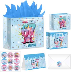 Sacs cadeaux d'anniversaire 67, sacs de fête amusants avec motif crème glacée 67 <span class=keywords><strong>Meme</strong></span>, avec 1 carte en papier de soie et autocollants pour filles, garçons et adolescents - Product Image 1