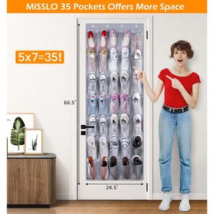 Over The Door <b>Shoe</b> Organizer 35 Pockets Grey Fabric Hanging Rack For <b>Shoes</b> Behind Door Wall Storage Mesh Closet Organizer - Product Image 2