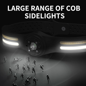 Linterna frontal COB con batería incorporada, carga tipo C, ajustable, ligera, con tira LED para uso en exteriores. - Product Image 3