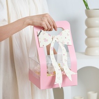 Muttertag Valentinstag Rechteckige Schleifenknoten 4er-Cupcake-Tragetasche mit Sichtfenster Dekorative Verpackungsbox für Paare