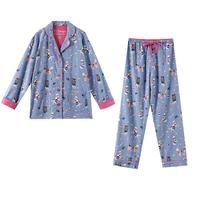 Ensemble de pyjama en coton brossé tricoté, doux, respirant et luxueux, à manches longues, avec taille élastique, pour femmes, vêtements de nuit confortables pour l'hiver