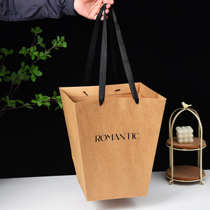 Wholesale Custom Logo Printing Brown <strong>Trapezoid</strong> Flowers Paper <strong>Bags</strong> Recycled Thickened Kraft Retail Paper Gift <strong>Bag</strong> - Product Image 3