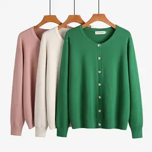 Tùy Chỉnh Đan Dệt Kim Cardigan Hàn Quốc Phong Cách Thời Trang Trang Trí Nút Mùa Xuân Mùa Đông Len Dài Tay Áo Phụ Nữ Cardigan Áo Len