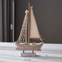 Ensemble de décoration de bateau à voile en bois artisanal de style méditerranéen, ornement de table nautique rustique pour la décoration de la maison et les voyages