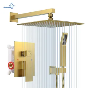 Bathroom Brass Faucet AQUACUBIC Wall Mounted Shower Faucets Brass Bathroom Concealed Shower Faucet Mixer Set With Rain Shower Head