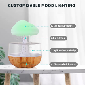 White Noise <b>Humidifier</b> with Rainbow Mushroom Cloud Raindrops USB-Powered Aromatherapy Sleep Night Light for Home and Hotels - Product Image 3
