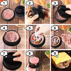 Round Smash <span class=keywords><strong>Hamburger</strong></span> Press Patty Maker Moules Manuel Burger Press Viande Plastique 3-en-1 Farci Burger Press Noir - Product Image 5