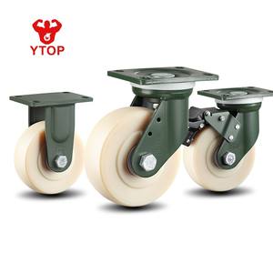 YTOP Super Heavy-Duty 5 pulgadas Nylon Ruedas de freno fijas y giratorias Acero al manganeso y MC-Ruedas industriales de servicio pesado - Product Image 1