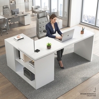 Escritorio Moderno, Simple y Minimalista para Estudio, Oficina en Casa, Computadora Portátil, PC, Mesa de Trabajo con Estantes