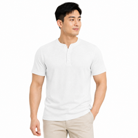 Siap Kirim Kemeja Henley Waffle Sedikit Elastis untuk Pria dengan Lengan Pendek dan Dua Kancing untuk Pakaian Kasual Sehari-hari