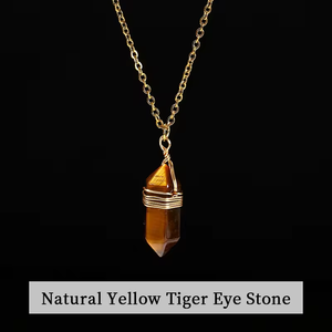 Collar de Cristal Cilíndrico Hexagonal, Colgante de Piedra Natural, Collar con Colgante de Piedra Envuelto en Alambre para Mujer, Joyería de Moda - Product Image 4