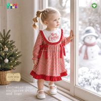 Vêtements pour enfants, robe de Noël pour filles, robe rouge à carreaux à manches longues, robe à volants avec nœud et broderie de lettres, robe de fête pour enfants