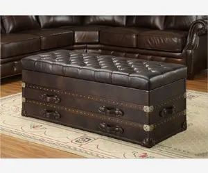 Antique leather covered coffee table trunk coffee table for sale L893