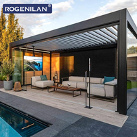 Pérgola Bioclimática de Aluminio Personalizada Rogenilan, Techo de Láminas Ajustables Eléctricamente para Patio Exterior