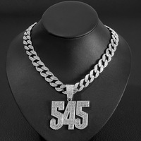 Colliers de bijoux à la mode NL2232 pour hommes, vente chaude, collier avec pendentif lettre 545 entièrement serti de diamants, avec chaîne cubaine et personnalisé