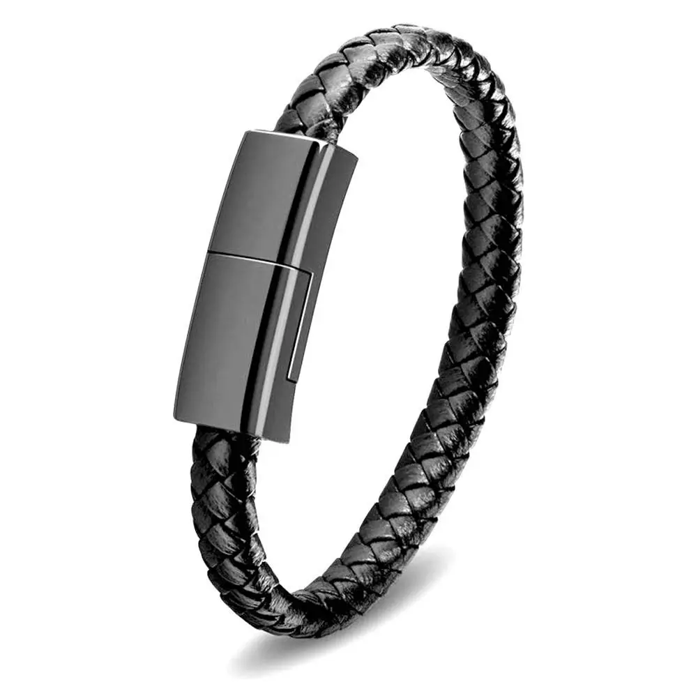 Portable Leather Bracelet Charger Data Sync Cord Phone Mini Type-C 8Pin Micro USB Cable Outdoor Use