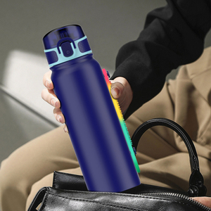 Eco-friendly Custom 600ml New Design Style Deep Blue Insulated Stainless Steel Water <b>Bottle</b> With <b>Straw</b> - Product Image 5
