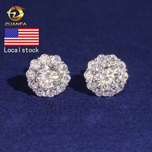 USA Warehouse Bulk in Stock Iced Out Lab Diamond Jewelry Hip Hop VVS Moissanite <strong>Silver</strong> 925 <strong>Stud</strong> Earrings - Product Image 1