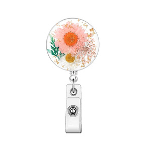 Porte-clés rétractable à boucle facile à dégager avec motif fleur et feuille, et porte-badge à sangle en cuir transparent - Product Image 5