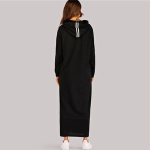 Vestido informal deportivo de manga larga para <span class=keywords><strong>mujer</strong></span>, vestido negro a rayas con cremallera y capucha - Product Image 3