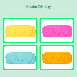 Love Heart-Shaped Macaron Color Silicone Stationery & <b>Makeup</b> Storage Pencil <b>Case</b> Bag Large Capacity Washable Yellow Pink Green - Product Image 6