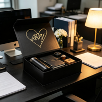 Coffret Cadeau de Bureau Noir Personnalisé avec Gobelet, Stylo, Carnet, Capsule de Café, Emballage en Carton Kraft, Vente en Gros, Ensemble Cadeau d'Affaires avec Logo