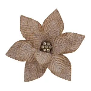 Árbol de Navidad Flor decorativa Taupe Fieltro Poinsettia Stem Poinsettia Picks Brown Ice Christmas Poinsettia Pick para árbol de Navidad