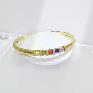 Pulsera de plata 925 de alta calidad con esmeralda y circonitas de colores, pulsera de lujo para fiesta, chapada en oro de 18k, pulseras y brazaletes gruesos y elegantes. - Product Image 4