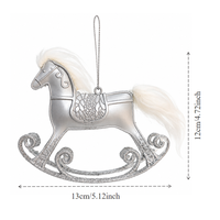 Décoration de Noël Pafu : Pendentif Cheval à Bascule Rouge et Argenté Scintillant, Ornement Vintage pour Fêtes de Noël
