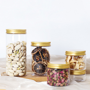 500ml 250ml 200 ml 8oz 12 oz plastic jars with lids food grade containers cookie cake clear jar plastic with gold lid