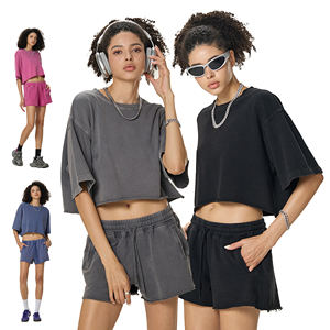 280GSM Camiseta de algodón lavado Camiseta de manga corta de gran tamaño desgastada para mujer - Product Image 3